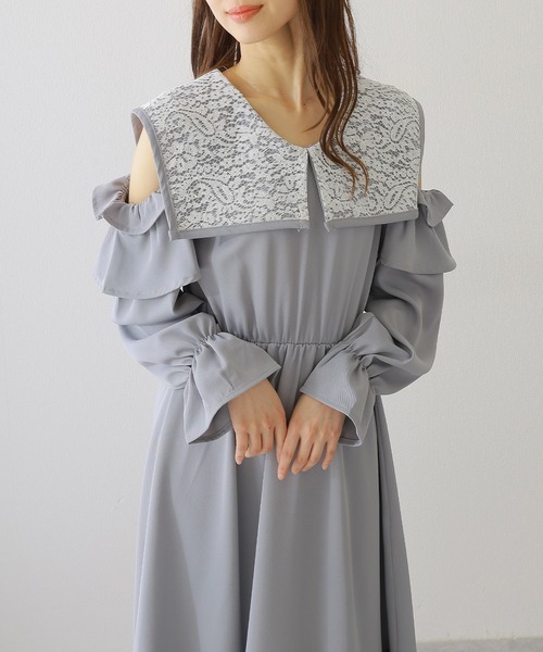 Lace Ladies(レースレディース)の「ビッグ レースカラー カットアウト マキシ ワンピース(ワンピース・レディース・ブラック/ブルー/グレー・S/FREE)」の16枚目の写真