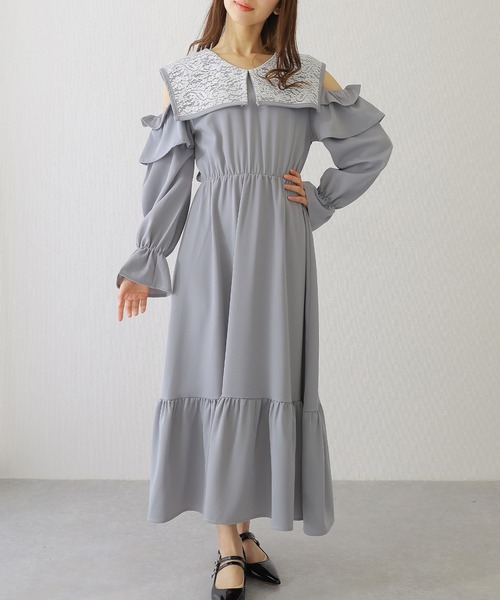 Lace Ladies(レースレディース)の「ビッグ レースカラー カットアウト マキシ ワンピース(ワンピース・レディース・ブラック/ブルー/グレー・S/FREE)」の17枚目の写真