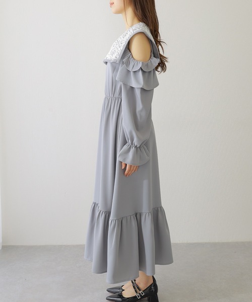 Lace Ladies(レースレディース)の「ビッグ レースカラー カットアウト マキシ ワンピース(ワンピース・レディース・ブラック/ブルー/グレー・S/FREE)」の19枚目の写真