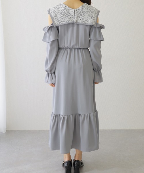 Lace Ladies(レースレディース)の「ビッグ レースカラー カットアウト マキシ ワンピース(ワンピース・レディース・ブラック/ブルー/グレー・S/FREE)」の20枚目の写真