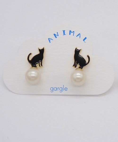 gargle(ガーグル)の「gargle ガーグル:アニマルシリーズ パール猫 ネコ ピアス(ピアス(両耳用)・レディース・ホワイト/ブラック・FREE)」の7枚目の写真