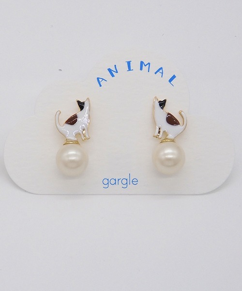 gargle(ガーグル)の「gargle ガーグル:アニマルシリーズ パール猫 ネコ ピアス(ピアス(両耳用)・レディース・ホワイト/ブラック・FREE)」の6枚目の写真