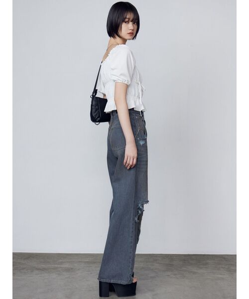 EMODA（エモダ）の「リップスマークルーズジーンズ（デニムパンツ・レディース・ブラック/グレー・SMALL/MEDIUM）」の5枚目の写真