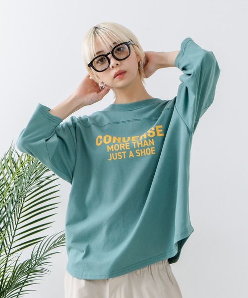 CONVERSE(コンバース)の「【CONVERSE/コンバース】8分袖 裾ラウンドTシャツ(Tシャツ/カットソー・レディース・ブラック/ネイビー/オフホワイト/エメラルド・MEDIUM/LARGE)」の3枚目の写真
