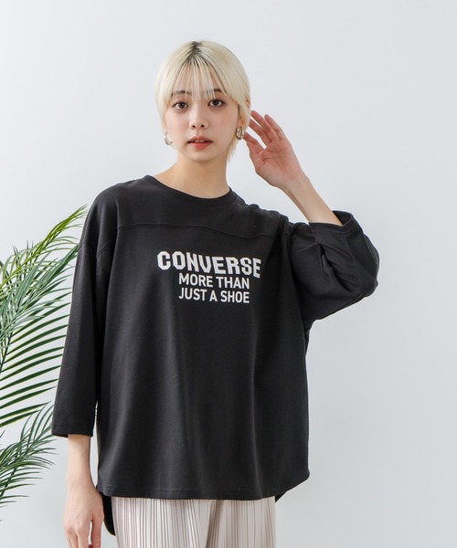 CONVERSE(コンバース)の「【CONVERSE/コンバース】8分袖 裾ラウンドTシャツ(Tシャツ/カットソー・レディース・ブラック/ネイビー/オフホワイト/エメラルド・MEDIUM/LARGE)」の1枚目の写真