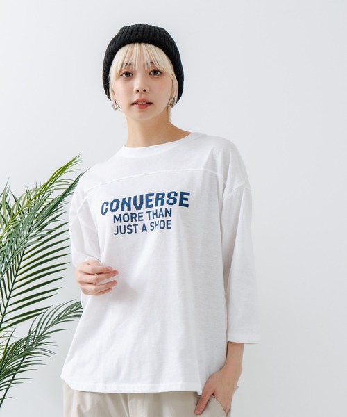 CONVERSE(コンバース)の「【CONVERSE/コンバース】8分袖 裾ラウンドTシャツ(Tシャツ/カットソー・レディース・ブラック/ネイビー/オフホワイト/エメラルド・MEDIUM/LARGE)」の7枚目の写真