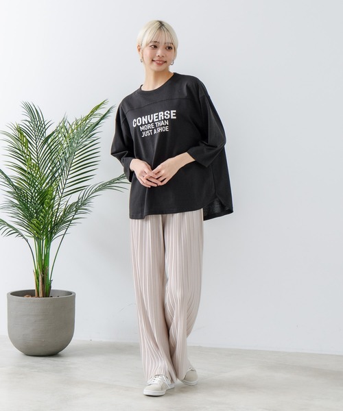 CONVERSE(コンバース)の「【CONVERSE/コンバース】8分袖 裾ラウンドTシャツ(Tシャツ/カットソー・レディース・ブラック/ネイビー/オフホワイト/エメラルド・MEDIUM/LARGE)」の9枚目の写真