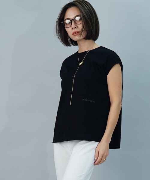 UNDICI・NOVE（ウンディッチノーベ）の「【AECA BLANC】アエカブラン/オーガニックコットンロゴ刺繍プルオーバー（Tシャツ/カットソー・レディース・ブラック/ホワイト/グレー・L/M）」の11枚目の写真