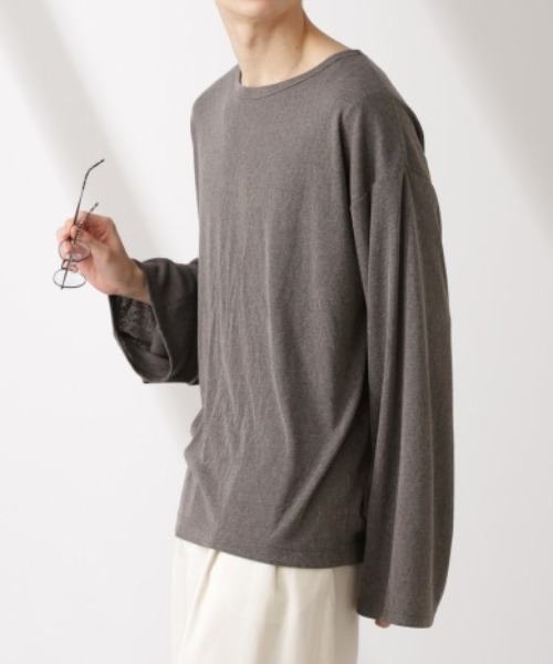 NANO universe（ナノユニバース）の「WEB限定/セミシアークルーネックプルオーバー 長袖（Tシャツ/カットソー・メンズ・ベージュ/チャコール/ブラック・L/M/S）」の3枚目の写真