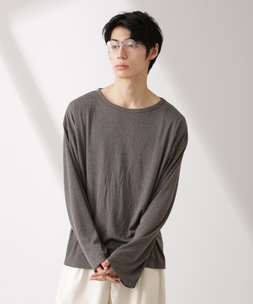 NANO universe（ナノユニバース）の「WEB限定/セミシアークルーネックプルオーバー 長袖（Tシャツ/カットソー・メンズ・ベージュ/チャコール/ブラック・L/M/S）」の12枚目の写真