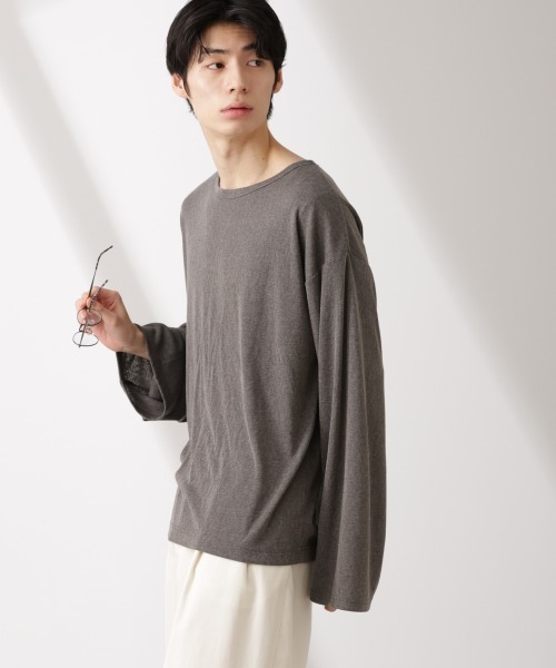 NANO universe（ナノユニバース）の「WEB限定/セミシアークルーネックプルオーバー 長袖（Tシャツ/カットソー・メンズ・ベージュ/チャコール/ブラック・L/M/S）」の13枚目の写真