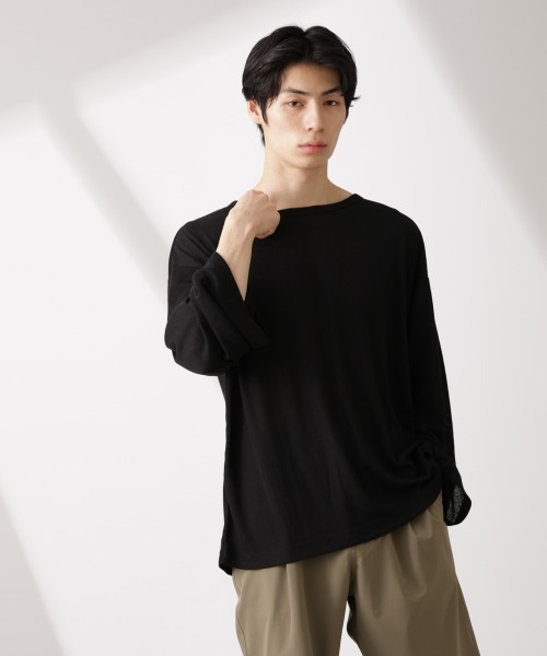 NANO universe（ナノユニバース）の「WEB限定/セミシアークルーネックプルオーバー 長袖（Tシャツ/カットソー・メンズ・ベージュ/チャコール/ブラック・L/M/S）」の4枚目の写真