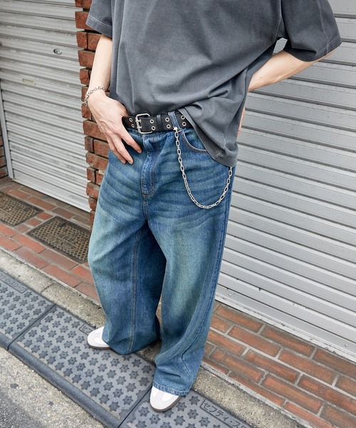 FREAK'S STORE(フリークスストア)の「PUBLUX/パブリュクス 加工デニムパンツ(限定展開)(デニムパンツ・メンズ・インディゴブルー/ブラック・LARGE/MEDIUM/SMALL)」の2枚目の写真