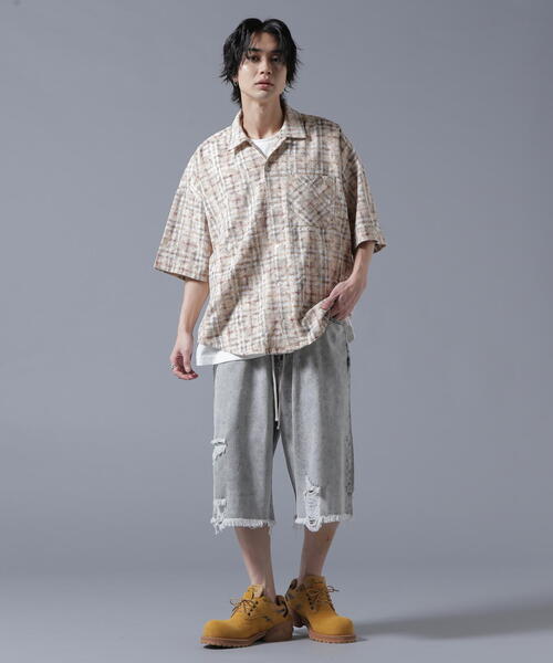 DANKE SCHON(ダンケシェーン)の「【WEB&DEPOT限定】DankeSchon/ダンケシェーン/BLEACH CHECK OPEN COLLER(シャツ/ブラウス・レディース・モスグリーン/ベージュ/ブラック・F)」の4枚目の写真