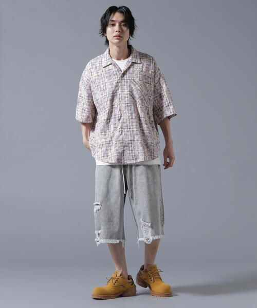 ブラウス シャツ 「WEB＆限定」DankeSchon/ダンケシェーン/BLEACH CHECK OPEN COLLER レディース メンズ セール】【WEB＆DEPOT限定】DankeSchon/ダンケシェーン/BLEACH