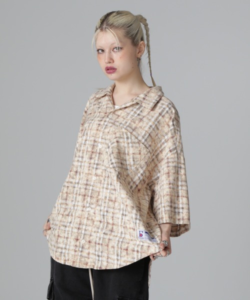 ブラウス シャツ 「WEB＆限定」DankeSchon/ダンケシェーン/BLEACH CHECK OPEN COLLER レディース メンズ セール】【WEB＆DEPOT限定】DankeSchon/ダンケシェーン/BLEACH