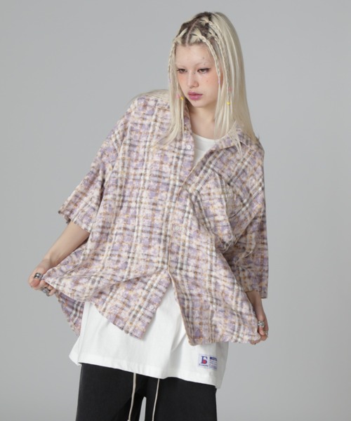 ブラウス シャツ 「WEB＆限定」DankeSchon/ダンケシェーン/BLEACH CHECK OPEN COLLER レディース メンズ セール】【WEB＆DEPOT限定】DankeSchon/ダンケシェーン/BLEACH