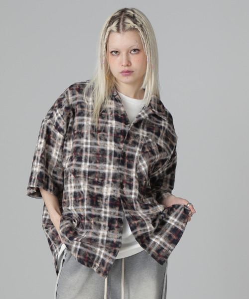 ブラウス シャツ 「WEB＆限定」DankeSchon/ダンケシェーン/BLEACH CHECK OPEN COLLER レディース メンズ セール】【WEB＆DEPOT限定】DankeSchon/ダンケシェーン/BLEACH