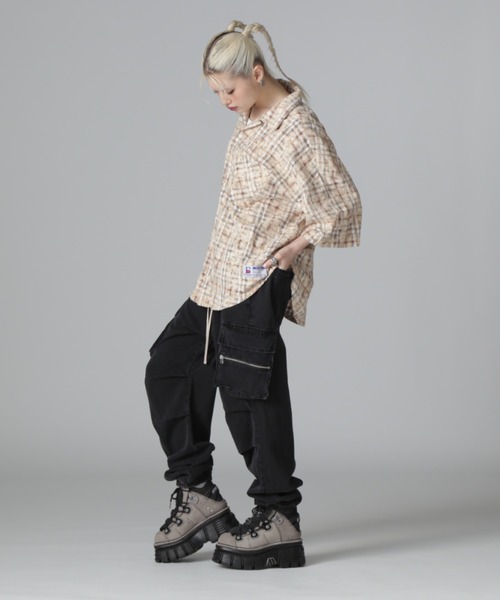 ブラウス シャツ 「WEB＆限定」DankeSchon/ダンケシェーン/BLEACH CHECK OPEN COLLER レディース メンズ セール】【WEB＆DEPOT限定】DankeSchon/ダンケシェーン/BLEACH