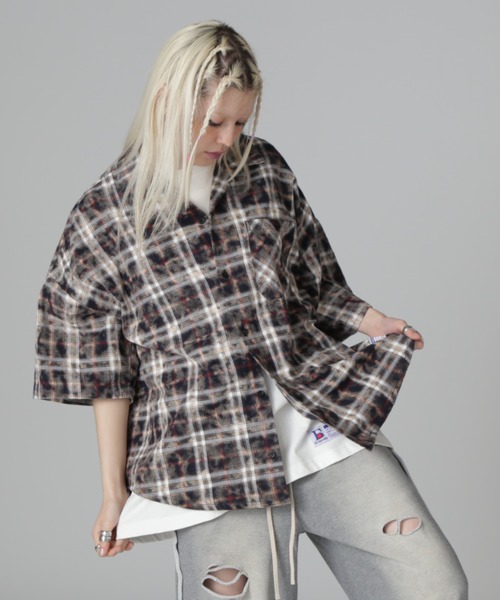 DANKE SCHON(ダンケシェーン)の「【WEB&DEPOT限定】DankeSchon/ダンケシェーン/BLEACH CHECK OPEN COLLER(シャツ/ブラウス・レディース・モスグリーン/ベージュ/ブラック・F)」の13枚目の写真