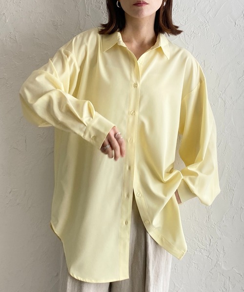 ブラウス シャツ 「吸水速乾・防シワ」セットバックヘムドロストブラウス レディース セール】【紫外線UVカット/吸水速乾】長袖オーバーサイズ無地