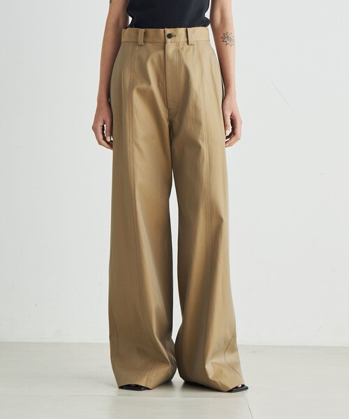 EDITION(エディション)の「コットンギャバ ワイドパンツ(チノパンツ・レディース・ベージュ/チャコールグレー・36/34)」の4枚目の写真