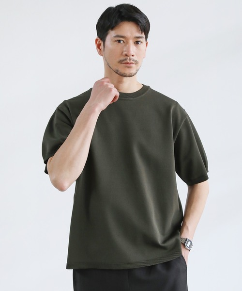 SPU(スプ)の「スポンディッシュニットクルーネック半袖Tシャツ(ニット/セーター・メンズ・カーキオリーブ/ネイビー/ブラック/グレー・S/M/L/XL)」の3枚目の写真