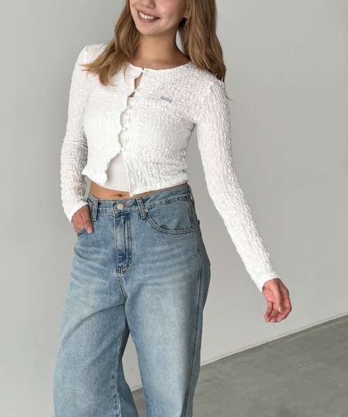 CANAL JEAN(キャナルジーン)の「HARING リンクルカーディガン(カーディガン/ボレロ・レディース・ホワイト/ブラック・ONE SIZE)」の3枚目の写真