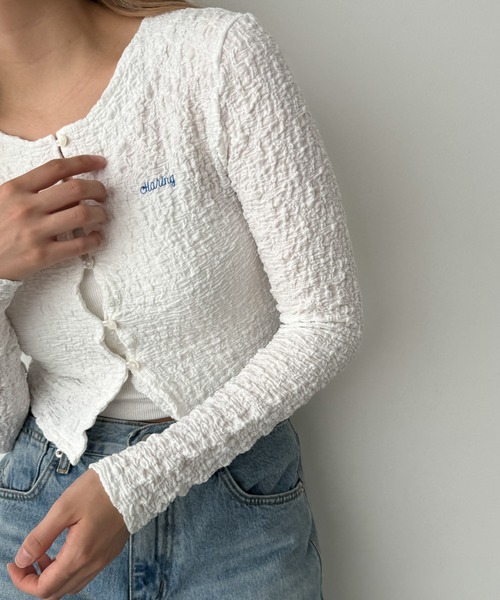 CANAL JEAN(キャナルジーン)の「HARING リンクルカーディガン(カーディガン/ボレロ・レディース・ホワイト/ブラック・ONE SIZE)」の5枚目の写真