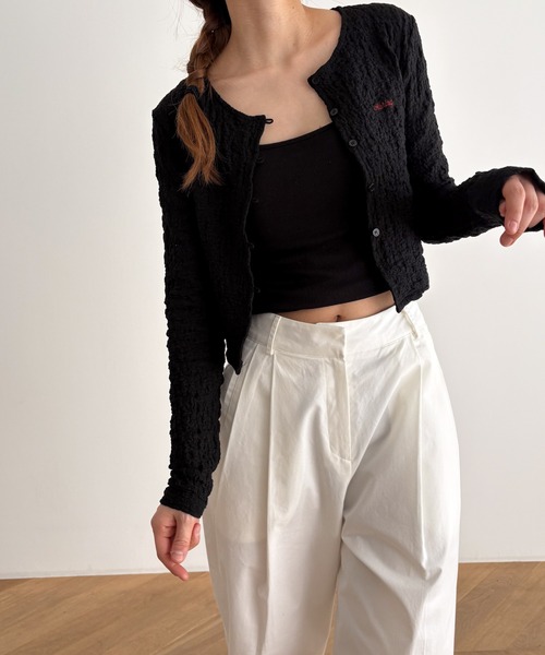 CANAL JEAN(キャナルジーン)の「HARING リンクルカーディガン(カーディガン/ボレロ・レディース・ホワイト/ブラック・ONE SIZE)」の9枚目の写真