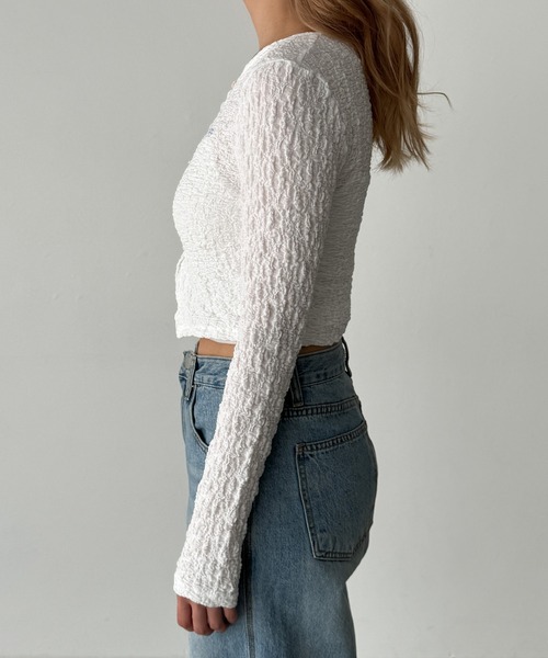 CANAL JEAN(キャナルジーン)の「HARING リンクルカーディガン(カーディガン/ボレロ・レディース・ホワイト/ブラック・ONE SIZE)」の12枚目の写真
