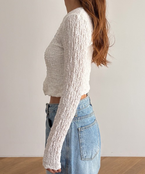 CANAL JEAN(キャナルジーン)の「HARING リンクルカーディガン(カーディガン/ボレロ・レディース・ホワイト/ブラック・ONE SIZE)」の22枚目の写真