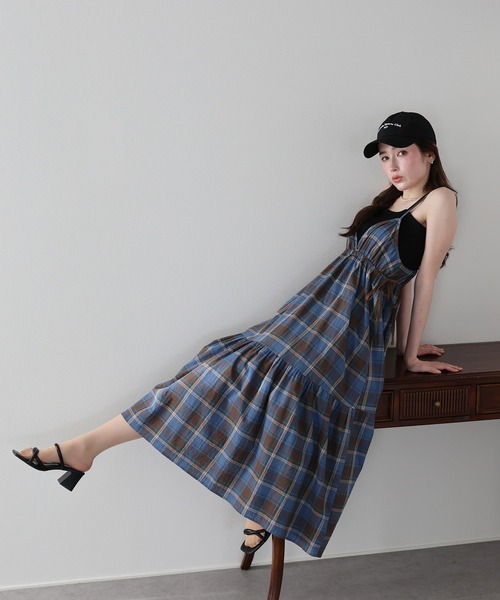 お気に入り1.3万人突破！/新色追加》チェック柄サイドリボンキャミ