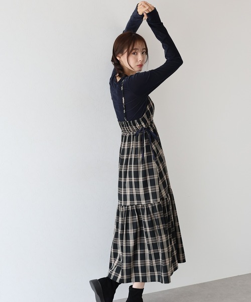 Mam et Moi ネイビー チェック 半袖ワンピース IMG_3227_526c8f7d-1806-40b5-