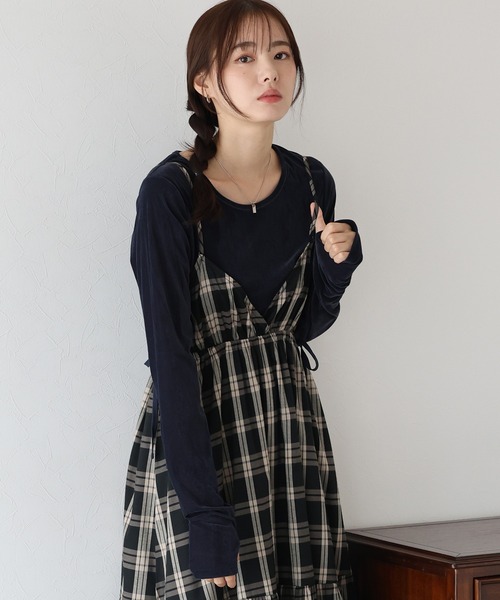 チェック柄サイドリボンキャミワンピース（ワンピース）｜BLUEEAST