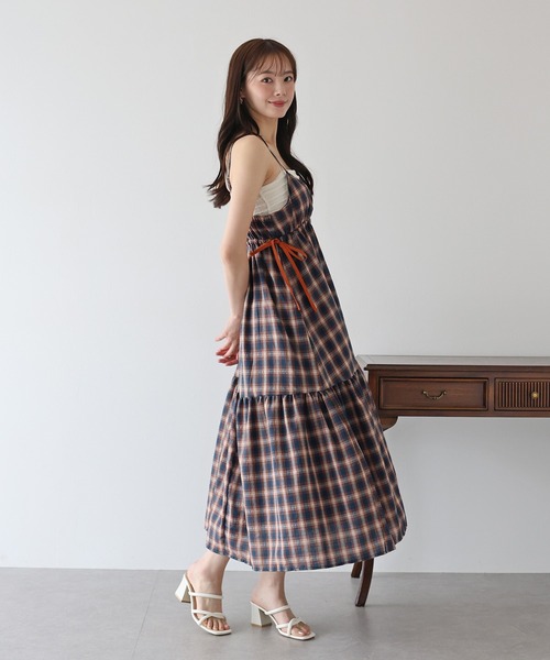 ANDMARY チェック柄キャミワンピース・サイドリボン付き BLUEEAST ワンピース チェック柄サイドリボンキャミワンピース