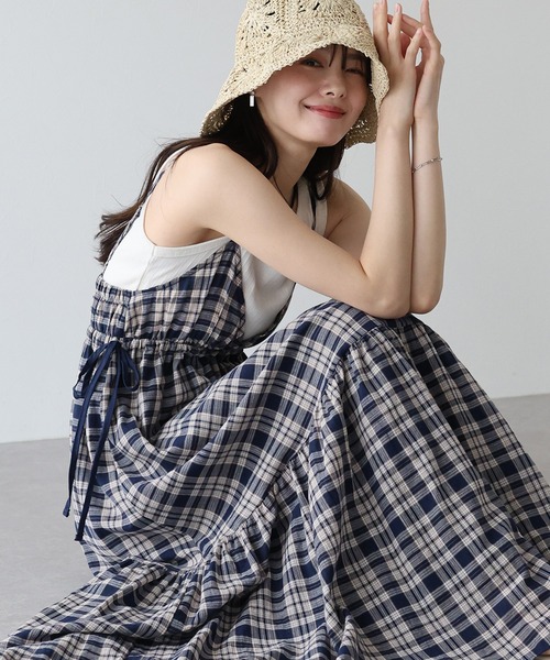 BLUEEAST（ブルーイースト）の「チェック柄サイドリボンキャミ