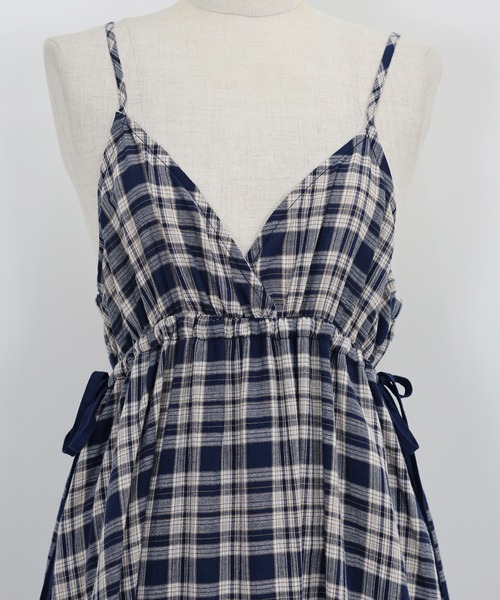 チェック柄サイドリボンキャミワンピース
