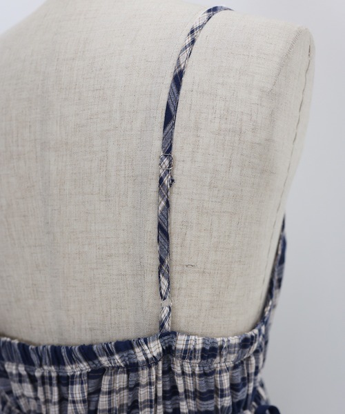 チェック柄サイドリボンキャミワンピース