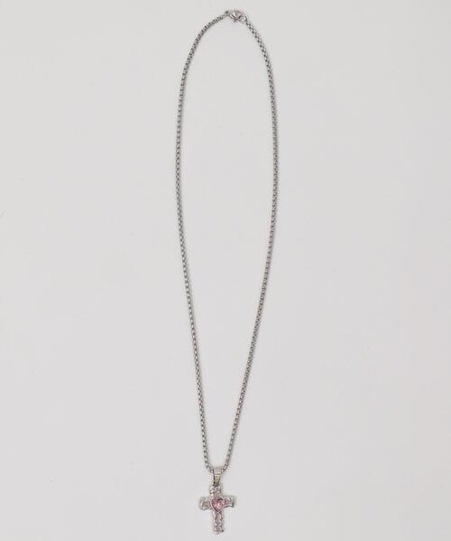 WEGO(ウィゴー)の「WEGO/ハートクロスネックレス(ネックレス・レディース・ブラック/ライトピンク/オフホワイト・FREE)」の1枚目の写真