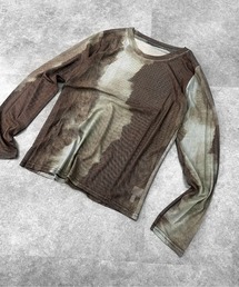 【jiasecond.】水彩柄シアートップス / カットソー シースルー タイダイ マーブル 総柄 レイヤード 長袖 クルーネック ブラック ミント ピンク ブラウン ZOZOTOWN限定