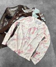 【jiasecond.】水彩柄シアートップス / カットソー シースルー タイダイ マーブル 総柄 レイヤード 長袖 クルーネック ブラック ミント ピンク ブラウン ZOZOTOWN限定