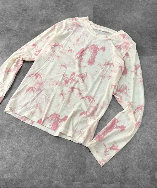 jiasecond.(ジアセカンド)の「【jiasecond.】水彩柄シアートップス / カットソー シースルー タイダイ マーブル 総柄 レイヤード 長袖 クルーネック ブラック ミント ピンク ブラウン ZOZOTOWN限定(Tシャツ/カットソー・レディース・ミント/ピンク/ブラック/ブラウン・FREE)」の14枚目の写真