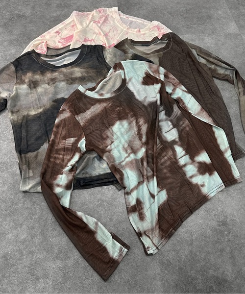 jiasecond.(ジアセカンド)の「【jiasecond.】水彩柄シアートップス / カットソー シースルー タイダイ マーブル 総柄 レイヤード 長袖 クルーネック ブラック ミント ピンク ブラウン ZOZOTOWN限定(Tシャツ/カットソー・レディース・ミント/ピンク/ブラック/ブラウン・FREE)」の5枚目の写真
