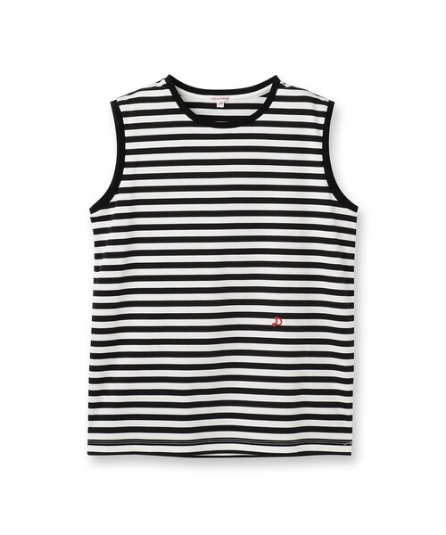 DRESSTERIOR（ドレステリア）の「【接触冷感/抗菌防臭/消臭】アイスクリアコットンボーダーノースリーブ（Tシャツ/カットソー・レディース・ブラック系2・34/36/38）」の3枚目の写真