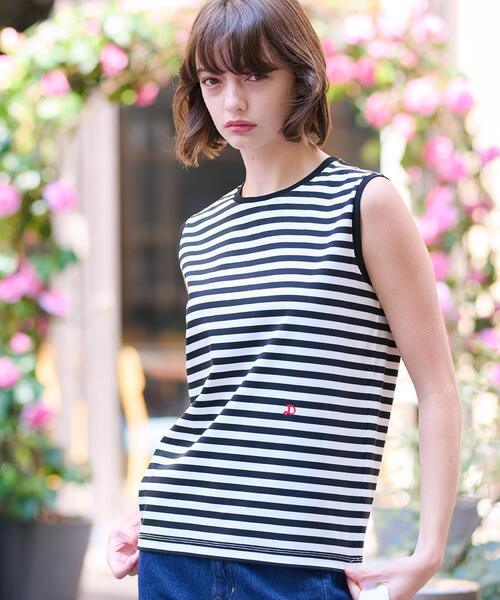 DRESSTERIOR（ドレステリア）の「【接触冷感/抗菌防臭/消臭】アイスクリアコットンボーダーノースリーブ（Tシャツ/カットソー・レディース・ブラック系2・34/36/38）」の4枚目の写真