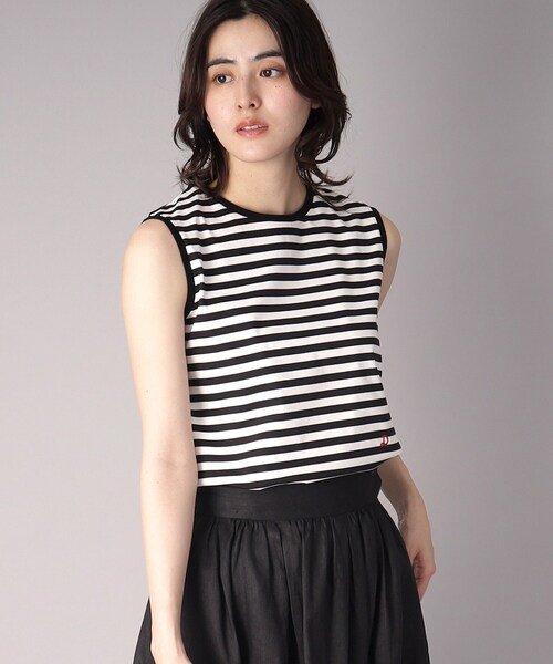 DRESSTERIOR（ドレステリア）の「【接触冷感/抗菌防臭/消臭】アイスクリアコットンボーダーノースリーブ（Tシャツ/カットソー・レディース・ブラック系2・34/36/38）」の9枚目の写真