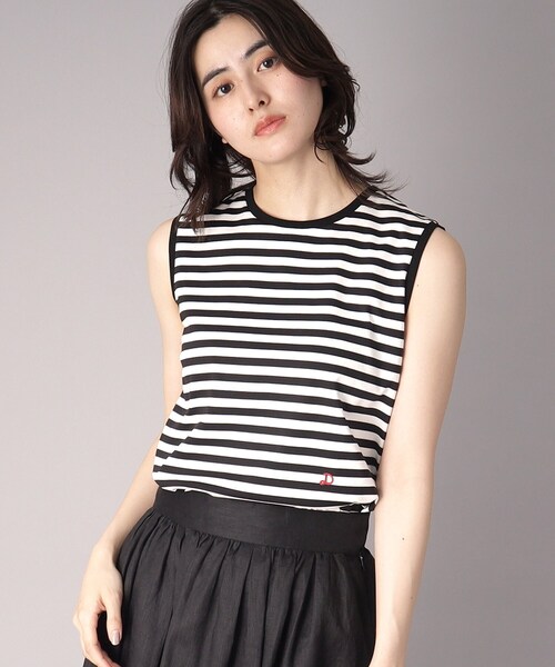 DRESSTERIOR（ドレステリア）の「【接触冷感/抗菌防臭/消臭】アイスクリアコットンボーダーノースリーブ（Tシャツ/カットソー・レディース・ブラック系2・34/36/38）」の10枚目の写真