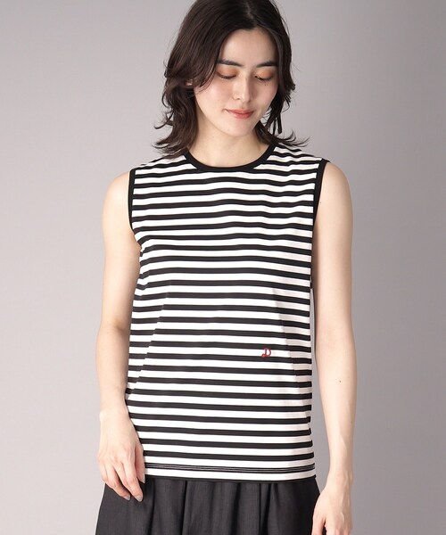DRESSTERIOR（ドレステリア）の「【接触冷感/抗菌防臭/消臭】アイスクリアコットンボーダーノースリーブ（Tシャツ/カットソー・レディース・ブラック系2・34/36/38）」の13枚目の写真
