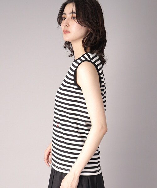 DRESSTERIOR（ドレステリア）の「【接触冷感/抗菌防臭/消臭】アイスクリアコットンボーダーノースリーブ（Tシャツ/カットソー・レディース・ブラック系2・34/36/38）」の14枚目の写真